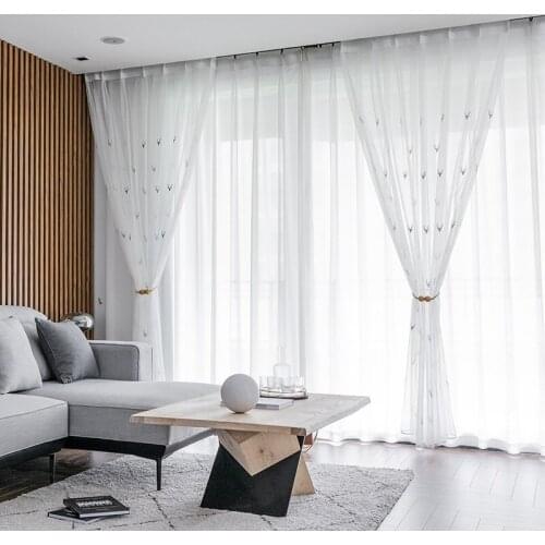 New Fawn White Gauze Embroidered Translucent Window Screening Study Curtain with Gauze Curtains for Living Dining Room Bedroom