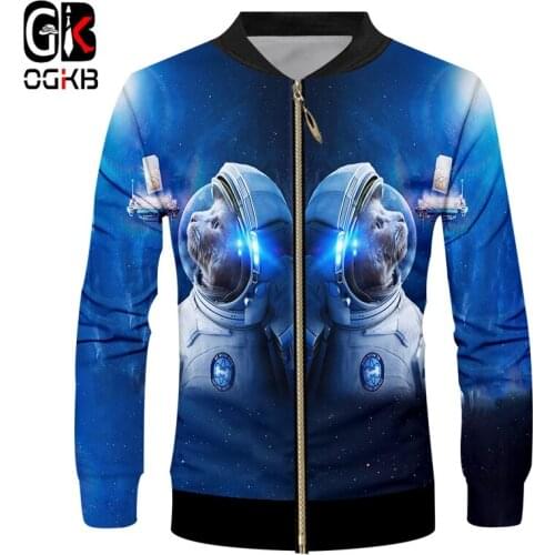 OGKB Jackets Boy Fashion Long Sleeve Hooded Cartoon 3D Outwear Print Cat Astronaut Funny Big Size For Men Autumn Winter Coat