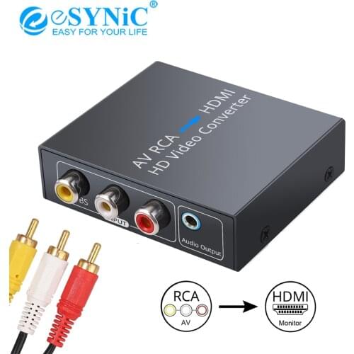 ESYNiC 1080P RCA To HDMI Converter AV To HDMI Adapter RCA Composite CVBS Adapter With USBCharge Cable Support PAL/NTSC For PS3
