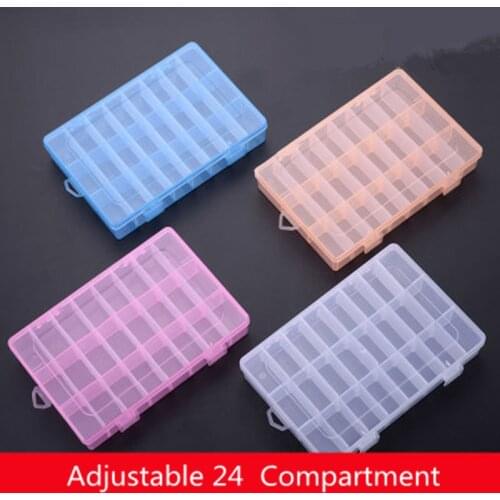 Practical Adjustable 24 Grids Compartment Plastic Storage Box Jewelry Earring Bead Screw Holder Case Display Organizer Container