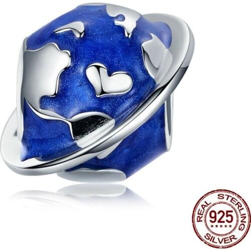 Fit Europe Bracelet Silver 925 Original Blue Earth Travelling Beads S925 diy Romantic Love Heart Journey Charms Jewelry Making