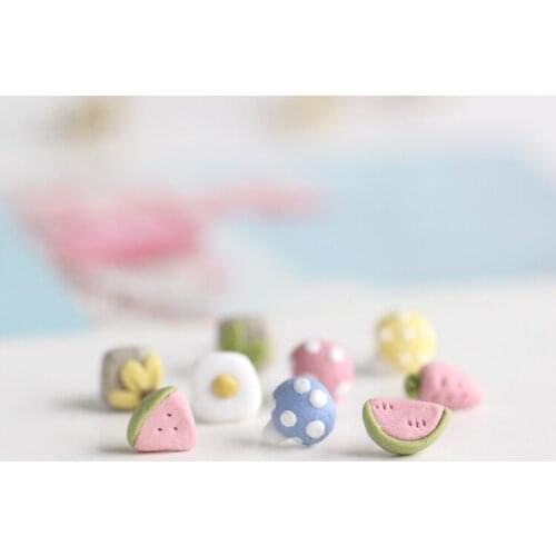 Popular Hand Pinched Ceramic Fruits Pattern Lovely Earrings Style All Hand Knead Stud Earring Jewelry for Women Wholesale Mujer