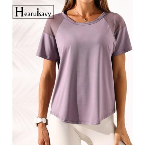 Casual Breathable Yoga Shirts Women Quick-Dry Short Sleeve Running T-Shirt Gym Workout Loose Sport Tees Mesh Fitness Tops