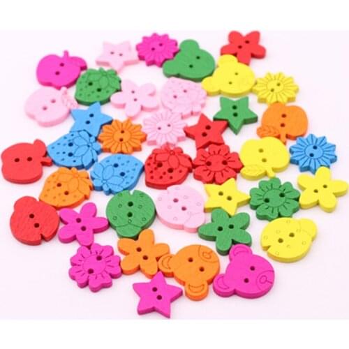 Mixed Size Color Flowers Stars Decoration Wooden Buttons Natural 100pcs Accessories For Sewing Craft Supplies Kid Christmas Gift