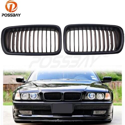 POSSBAY Matte Black Kidney Front Bumper Hood Grille Car Exterior Accessories For BMW 7-Series E38 Sedan 1994-2001 Racing Grill