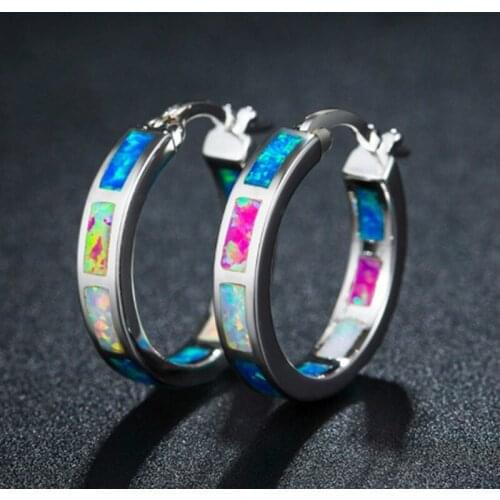 1 Pair Fashion Circle Hoop Earrings for Women Statement Wedding Party Jewelry Rainbow Fire Opal Earrings Hiphop Girls Earring