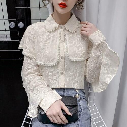 Vintage Pear Brim Shawl Single-breasted Lace Sleeved Blouses & Shirts