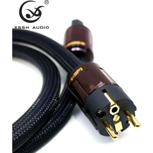 XSSH audio Hi-End Hifi amplifier OFC Pure Copper Schuko Euro EU+IEC AC Female Male Gold Plated Power Plug Power Cable Cord Wire