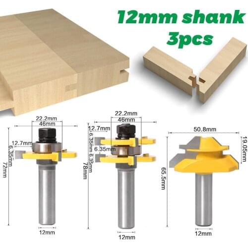 Tongue and Groove Router Bit Tool Set 1/2'' Shank With 45° Lock Miter Bit 1/2'' 12mm Shank - Solid Steel Anti Kickback Design