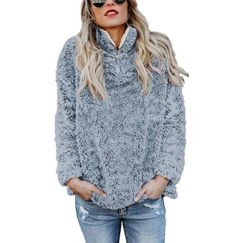 Women Clothing Long Sleeve Turtleneck Zippers Flannel Thick Jackets Coats Autumn Winter New Casual Keep Warm Pullovers Coat Tops