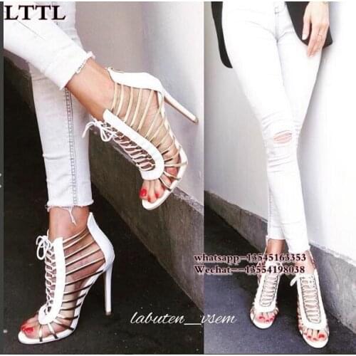 Gold Straps Cut Out Women Gladiator Sandals Open Toe Lace Up High Heels Ladies Fashion Dress Shoes Outfit Shoes Free Shipping