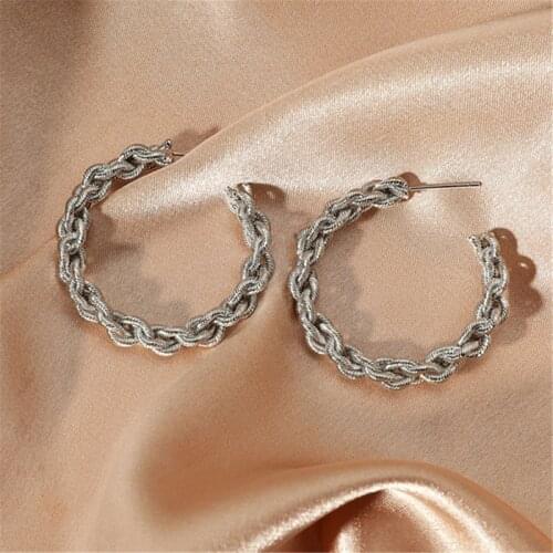 MANGOSKY Silver Color Chain Hoop Earrings For Women