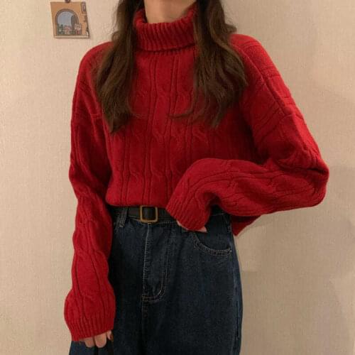 Winter Fall 2020 Women White Knitted Sweaters Autumn Pullover Fluffy Turtle Neck Dropshipping Fashion Tops Cute Korean Casual