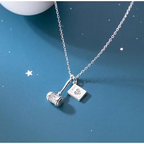 MIQIAO Female 925 Sterling Silver Love Silver Medal Small Hammer Clavicle Chain Women Necklace Cute Exquisite Diamond Zircon