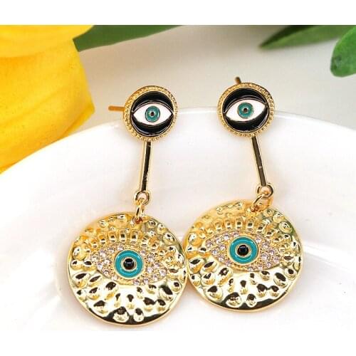 5 Pairs,2021 New Micro Pave Zircon Evil Eye Earrings Women Gold Plated Drop Earrings Jewelry