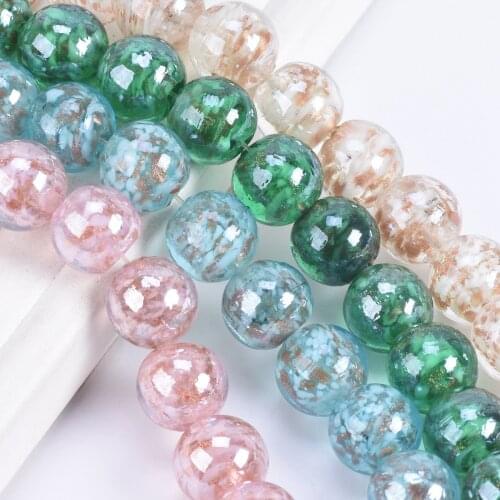 5pcs 14mm Round Shape Foil Lampwork Crystal Glass Loose Beads for Jewelry Making DIY Crafts Findings
