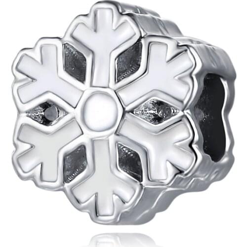 5PCS Wholesale Silver Color Elegant White Enamel Snowflake Loose Beads Fit Women Winter Charm Bracelet & Necklace DIY Jewelry