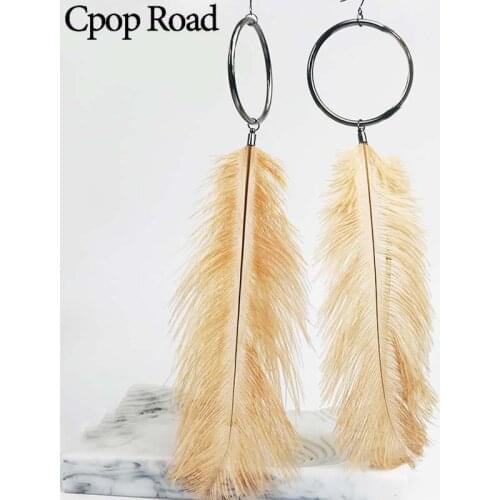 Cpop Big Long Feather Earrings Personality Fashion Jewelry Circle Pendant Dangle Earring Feather Jewelry Women Accessories Gift