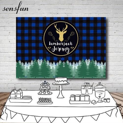 Sensfun Lumberjack Photography Backdrop Forest Blue Black Buffalo Plaid Birthday Party Backgrounds For Photo Studio 7x5FT