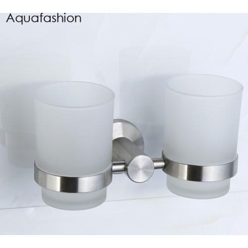 Stainless Steel Brushed Cup Holder Glass Cups Bathroom Accessories Toothbrush Tooth Cup Holder