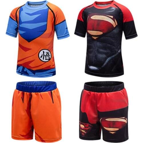 Kids MMA Bjj Rashguard T-shirts +MMA Shorts Sets 3D Children Tracksuits Muay Thai Shorts Gym Boy MMA Compression Boxing Shirts