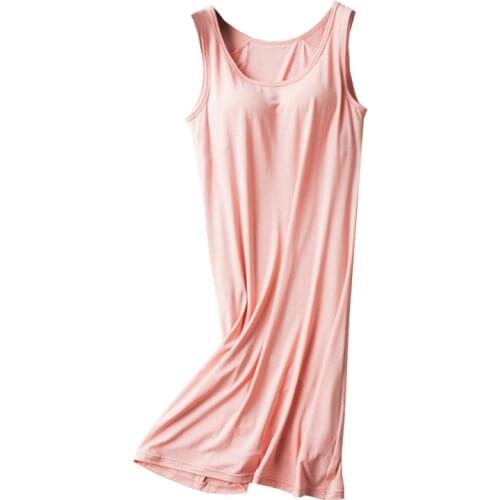 Ladies Sleeveless With Chest Pad Without Rim Vest Comfort Mid-long nightdress