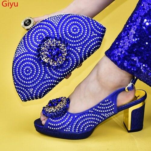 Doershow Italian Shoes with Matching Bags Italian Design blue African Nigeria Shoes and Bag Set for Parties for Women!HKJ1-8