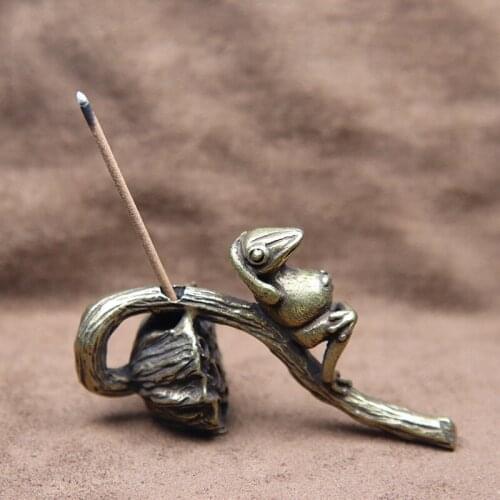 Pure Brass Lotus Frog Figurine Miniature Incense Holder Desktop Ornament Home Decoration Accessories Tea Pet Decor Burner Crafts
