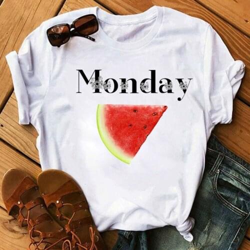 Monday Watermelon Womens Fashion Tops Cute Fruit Womens White T-shirts Womens Summer Casual T-shirts Womens Tops