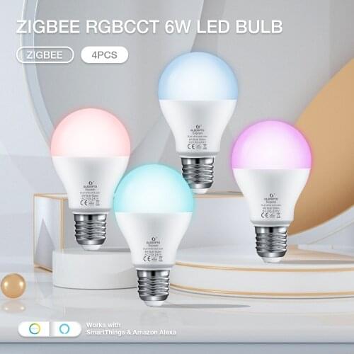 GLEDOPTO 4PCS Zigbee Bulb 6W RGBCCT Colors Light for Room AC100V to 240V LED Light Hub APP/Alexa Voice Control Lamp Bulb