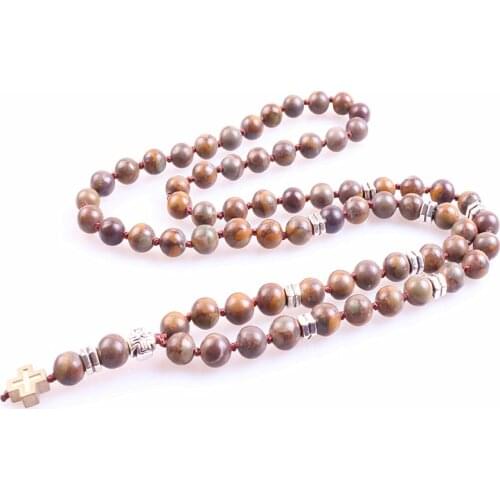 8mm stone bead handmade Surfer necklace Mens Cross Pendant Necklace Jewelry