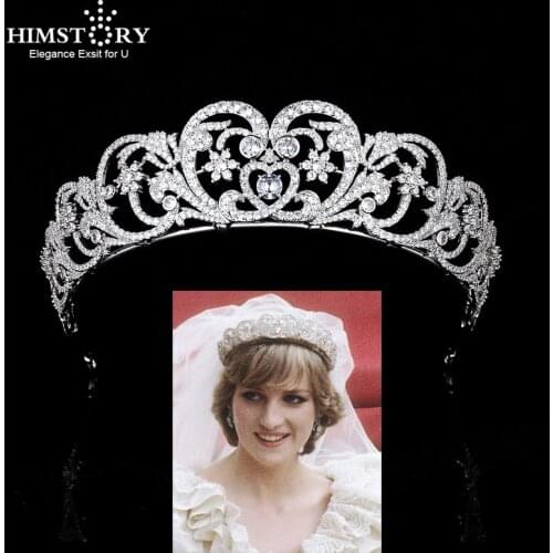 Himstory British Queen Elizabeth Bridal Crown Cubic Zircon Tiaras Copper Crown Headdress Wedding Headband Accessories Jewelries