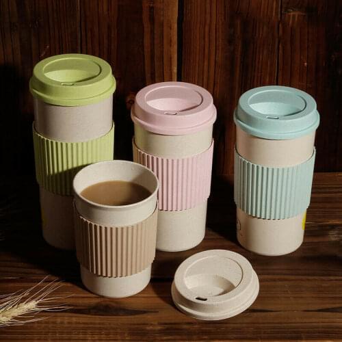 Wheat Straw Mug Coffee Cup with Lid Home Portable Outdoor Water Bottle Travel