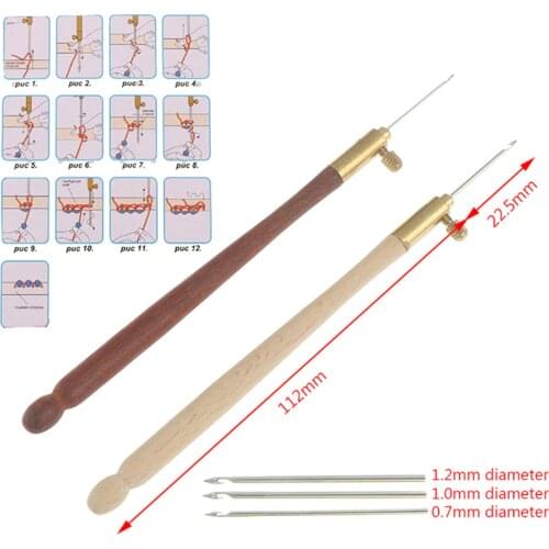 Wooden Handle Tambour Crochet Hook with 3 Needles French Crochet Embroidery Beading Hoop Sewing Tool Set DIY Craft