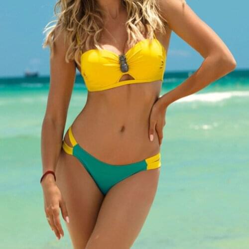 2021 New Sexy Bikini Solid Halter Bikinis Women Swimsuit Push Up Two Piece Swimwear Bikini Tanga Bathing Swim Suit Beach Summer