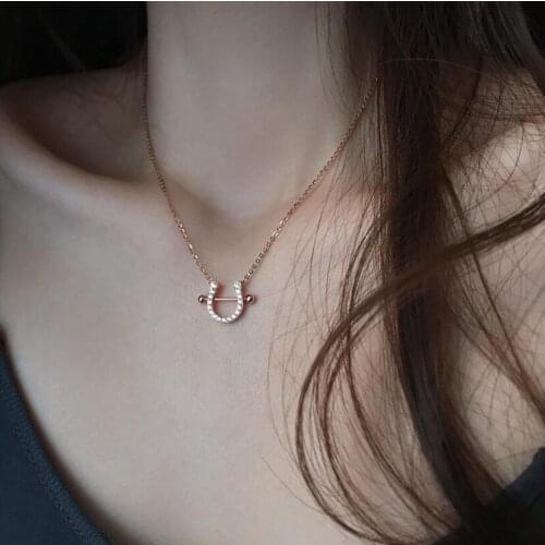 Trendy Lucky U Women 925 Silver Necklace 2020 New Creative Horseshoe Shaped Pendant Temperament Korean Choker Jewelry Wholesale