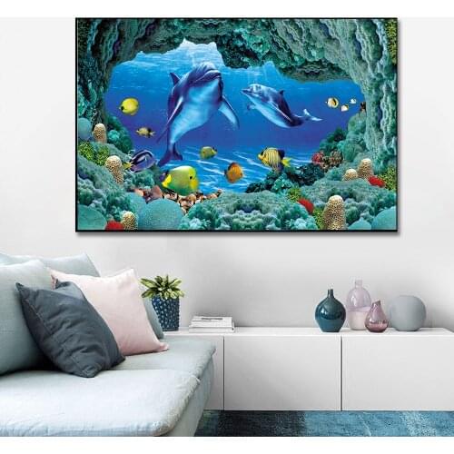Sea Animal Canvas Painting Dolphin Fish Seal Coral Seaweed Art Wall Undersea Forest Landscape Map Poster Scandinavian Home Decor