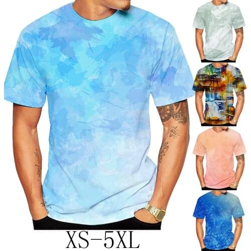 Summer color tie-dye printed 3DT shirt mens short sleeves fashion round collar T-shirt top