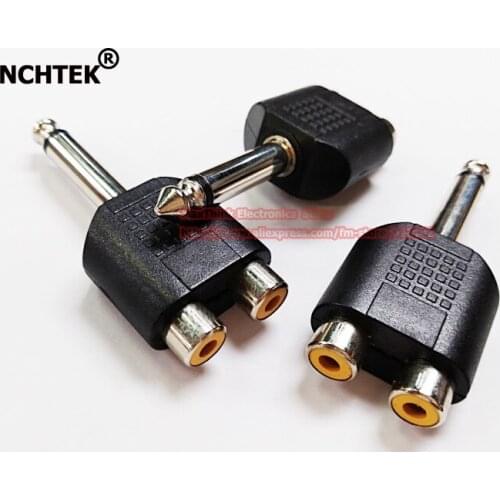 NCHTEK 6.35mm Mono Male Plug to 2 RCA Female Jack Splitter Adapter,6.35 Male Plug to Dual RCA Female Adapter/Free shipping/5PCS
