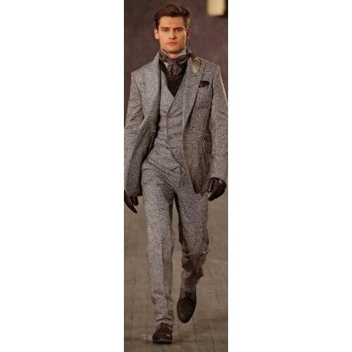2017 Latest Coat Pant Design Brown Tweed Men Suit Slim Fit 3 Piece Tuxedo Custom Suits Groom Prom Stylish Blazer Terno Masculino