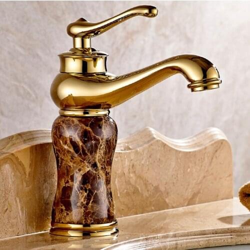 Vidric New Deck Mount Gold & Jade Bathroom Basin Sink Mixer Tap Single Handle Bathroom Faucet Basin Faucet