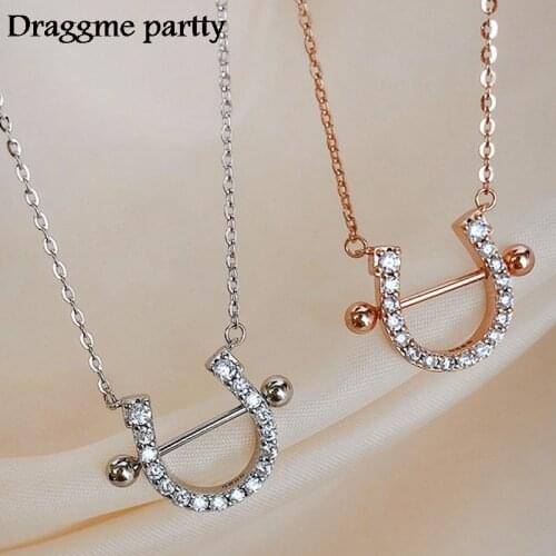 Horseshoe Necklace Horse Hoof Zircon Pendant Women Jewelry Girl Geometry Rhinestone Chain Lady Valentines Day Gifts Accessories