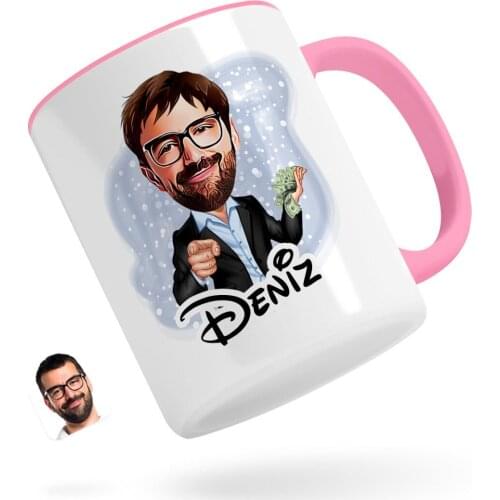 Personalized Men Millionaire Caricature Of Pink Mug Bardak-1