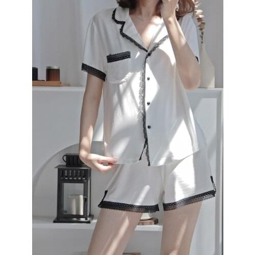 Summer Short Sleeve Pajamas Women Lace Pajama Set Thin Simple Sleepwear Womens Two-piece Homewear Plus Size 2xl Lounge Wear