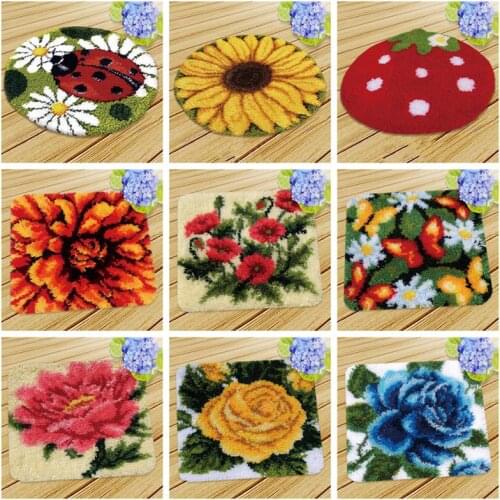 Prajna Latch Hook Beautiful Flowers Carpet Embroidery Needlework Crochet Pillows Accessories DIY Latch Hook Rug Kit Cross Stitch