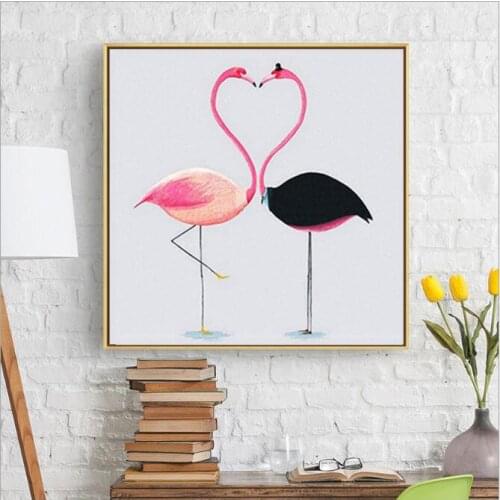Needlework,DIY Cross stitch,full Embroidery kit set kissing flamingo bird print pattern Cross-Stitch handwork painting gift