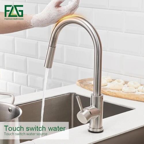 FLG Stainless Steel Touch Control Kitchen Faucets Smart Sensor Kitchen Mixer Touch Faucet for Kitchen Pull Down Sink Tap