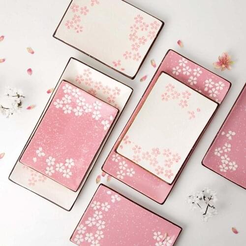 Sakura Pattern Dinner Plates Dishes Ceramic Plate Salver Dessert Food Dish Snack Cake Tray Restaurant Tableware Serving