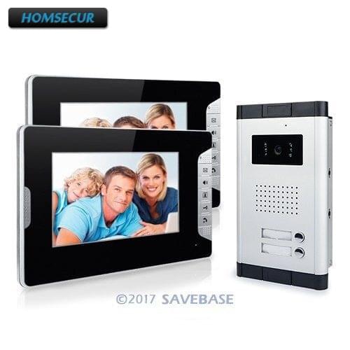 HOMSECUR 4 Wire 2-Apartment Video Doorbell Door Phone Intercom Entry System 7" Monitor