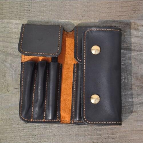 High quality cowhide Genuine Leather Pen Case Pencil Bags protector de bolsillo boligrafo bolsa lapiz estuche pinceles arte